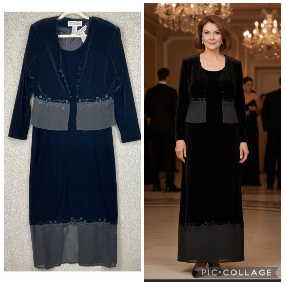 Vtg Jessica Howard 2piece set velvet maxi dress medium size 6 blazer formal